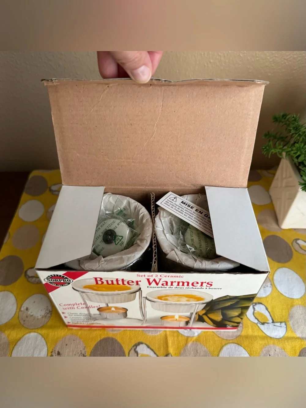 NorPro NIB Set of 2 Ceramic Butter Warmers with candles